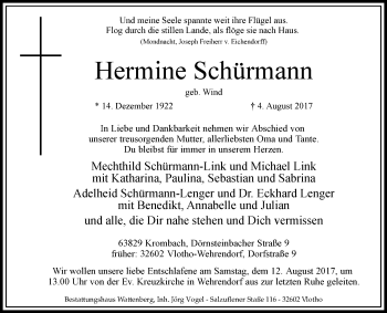 Traueranzeige von Hermine Schürmann von Westfalen-Blatt