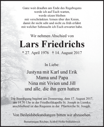 Traueranzeige von Lars Friedrichs von Westfalen-Blatt