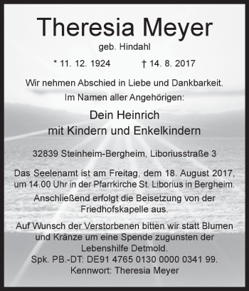 Traueranzeige von Theresia Meyer von Westfalen-Blatt