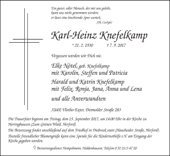 Traueranzeige von Karl-Heinz Knefelkamp von WESTFALEN-BLATT