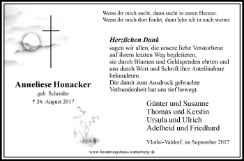 Traueranzeige von Anneliese Honacker von Westfalen-Blatt
