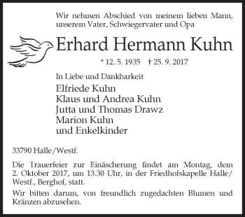 Traueranzeige von Erhard Hermann Kuhn von Westfalen-Blatt