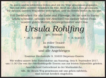 Traueranzeige von Ursula Rohlfing von Westfalen-Blatt