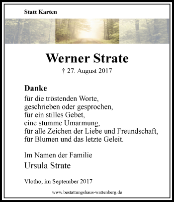 Traueranzeige von Werner Strate von Westfalen-Blatt