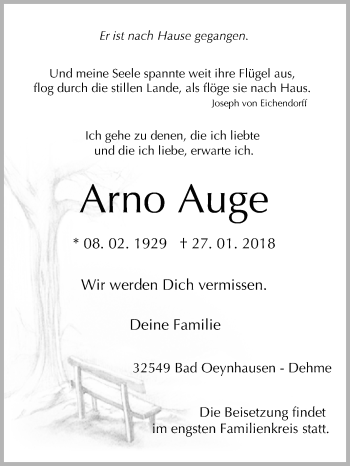 Traueranzeige von Arno Auge von Westfalen-Blatt