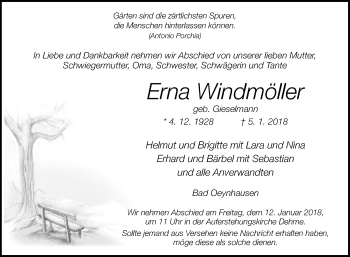 Traueranzeige von Erna Windmöller von Westfalen-Blatt