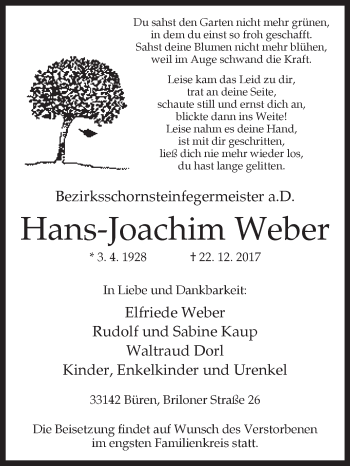 Traueranzeige von Hans-Joachim Weber von Westfalen-Blatt