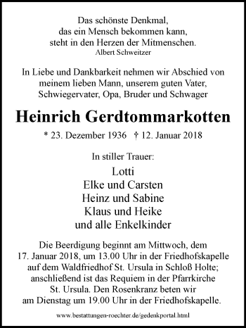 Traueranzeige von Heinrich Gerdtommarkotten von Westfalen-Blatt