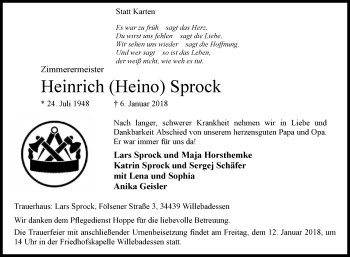 Traueranzeige von Heinrich Sprock von Westfalen-Blatt