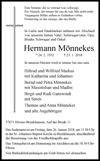 Traueranzeige von Hermann Mönnekes von Westfalen-Blatt