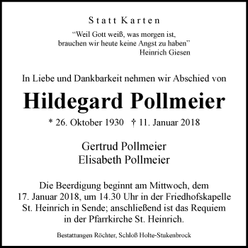 Traueranzeige von Hildegard Pollmeier von Westfalen-Blatt