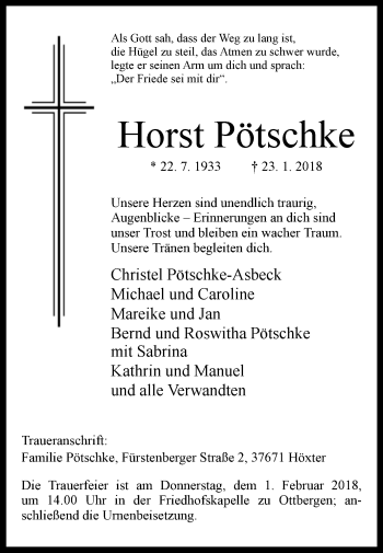 Traueranzeige von Horst Pötschke von Westfalen-Blatt