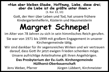Traueranzeige von Margret Schnepel von Westfalen-Blatt