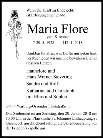 Traueranzeige von Maria Flore von Westfalen-Blatt