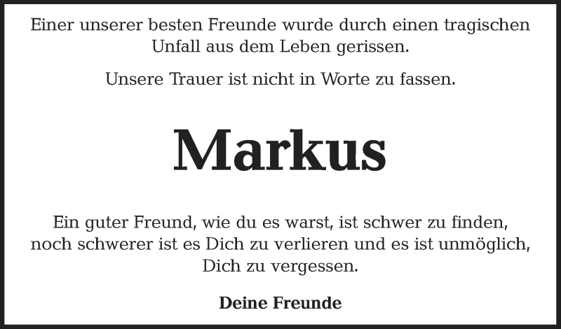  Traueranzeige für Markus Auge vom 17.01.2018 aus Westfalen-Blatt
