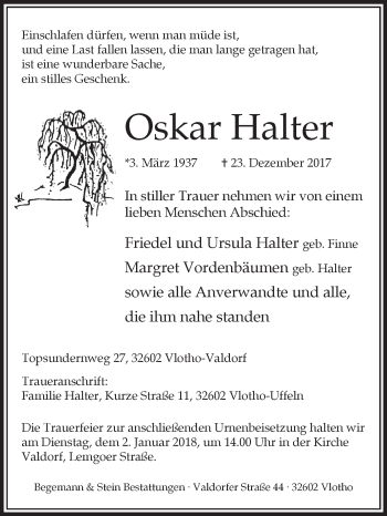 Traueranzeige von Oskar Halter von Westfalen-Blatt