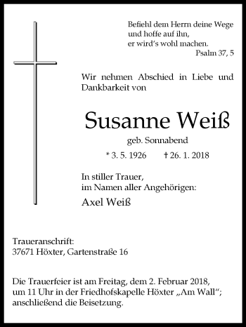 Traueranzeige von Susanne Weiß von Westfalen-Blatt
