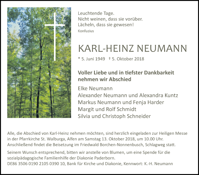  Traueranzeige für Karl-Heinz Neumann vom 10.10.2018 aus Westfalen-Blatt