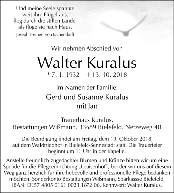 Traueranzeige von Walter Kuralus von Westfalen-Blatt