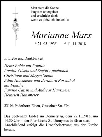Traueranzeige von Marianne Marx von Westfalen-Blatt