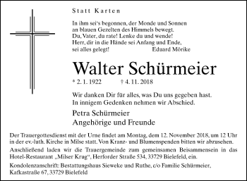 Traueranzeige von Walter Schürmeier von Westfalen-Blatt
