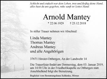 Traueranzeige von Arnold Mantey von Westfalen-Blatt