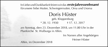 Traueranzeige von Doris Hüster von Westfalen-Blatt
