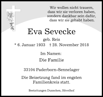 Traueranzeige von Eva Sevecke von Westfalen-Blatt