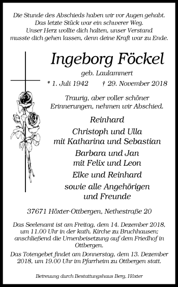Traueranzeige von Ingeborg Föckel von Westfalen-Blatt