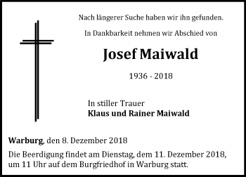 Traueranzeige von Josef Maiwald von Westfalen-Blatt