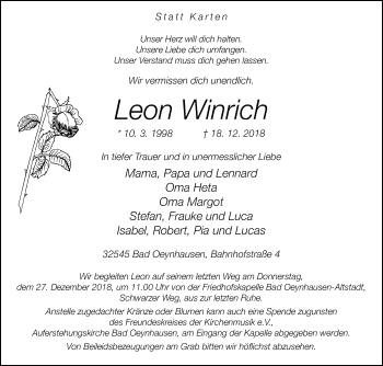 Traueranzeige von Leon Winrich von Westfalen-Blatt