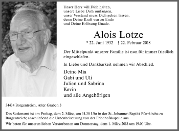 Traueranzeige von Alois Lotze von Westfalen-Blatt