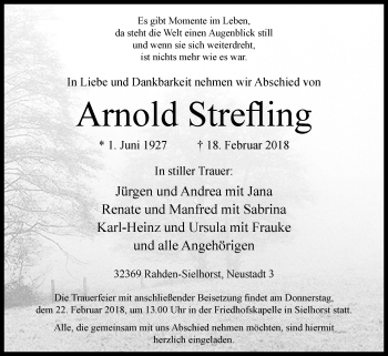 Traueranzeige von Arnold Strefling von Westfalen-Blatt
