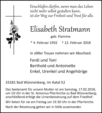 Traueranzeige von Elisabeth Stratmann von Westfalen-Blatt