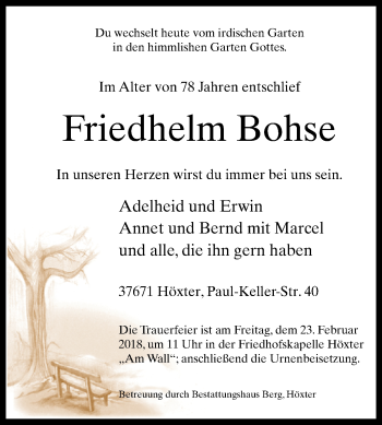 Traueranzeige von Friedhelm Bohse von Westfalen-Blatt