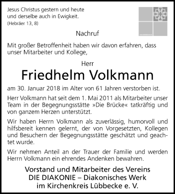 Traueranzeige von Friedhelm Volkmann von Westfalen-Blatt