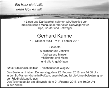 Traueranzeige von Gerhard Kanne von Westfalen-Blatt