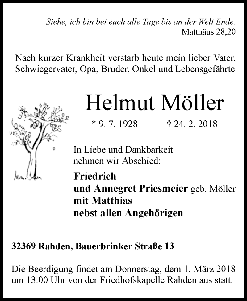  Traueranzeige für Helmut Möller vom 27.02.2018 aus Westfalen-Blatt