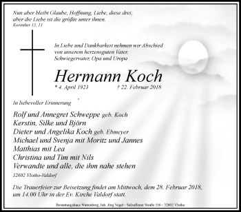 Traueranzeige von Hermann Koch von Westfalen-Blatt