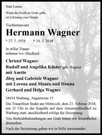 Traueranzeige von Hermann Wagner von Westfalen-Blatt