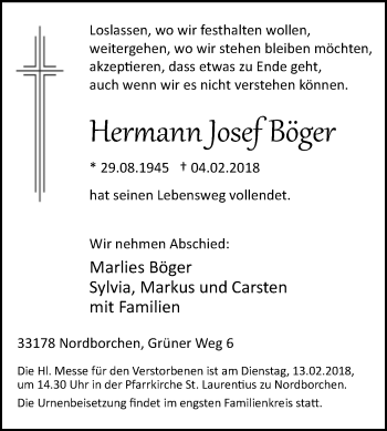 Traueranzeige von Hermann Josef Böger von Westfalen-Blatt