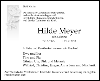 Traueranzeige von Hilde Meyer von Westfalen-Blatt