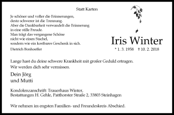 Traueranzeige von Iris Winter von Westfalen-Blatt