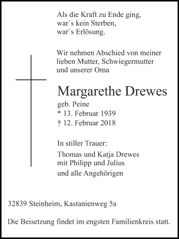 Traueranzeige von Margarethe Drewes von Westfalen-Blatt