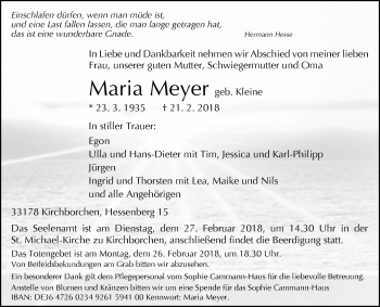 Traueranzeige von Maria Meyer von Westfalen-Blatt