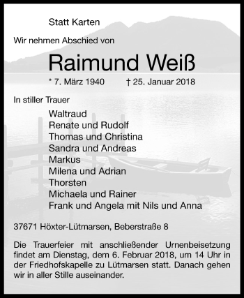 Traueranzeige von Raimund Weiß von Westfalen-Blatt