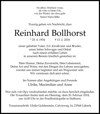 Traueranzeige von Reinhard Bollhorst von Westfalen-Blatt
