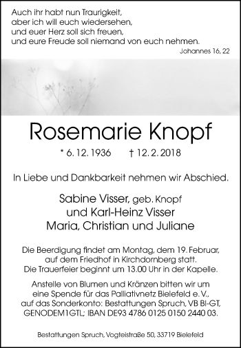 Traueranzeige von Rosemarie Knopf von Westfalen-Blatt