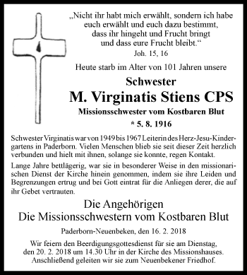 Traueranzeige von Virginatis Stiens von Westfalen-Blatt