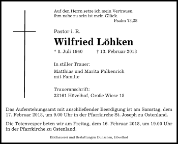 Traueranzeige von Wilfried Löhken von Westfalen-Blatt